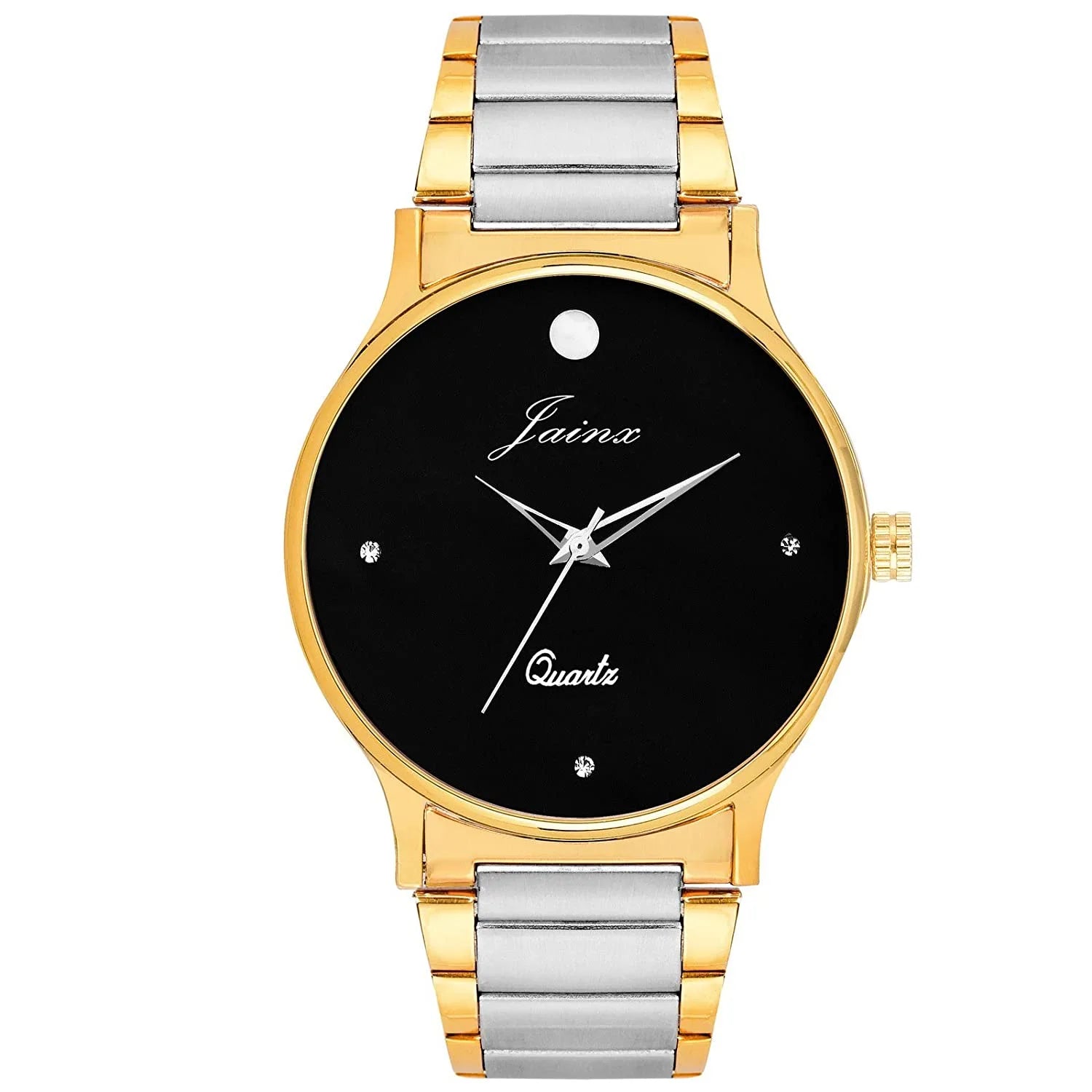 black dial golden and silver chain analog watch