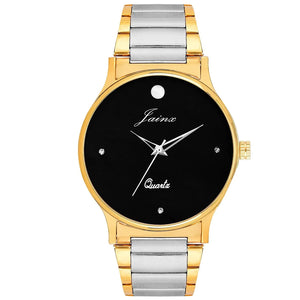 black dial golden and silver chain analog watch