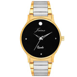 black dial golden and silver chain analog watch 