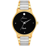 black dial golden and silver chain analog watch