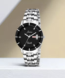 silver chain black dial women watches
