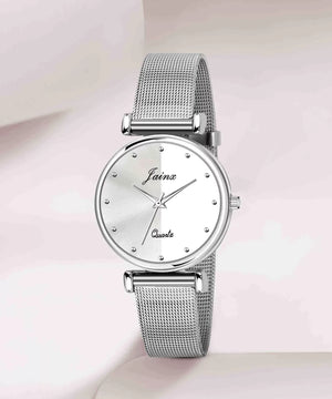 jainx Silver Steel Mesh Chain Analog Watch  For Women