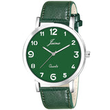 Men's Green Leather Strap Analogue Watch - Jainx JM7142