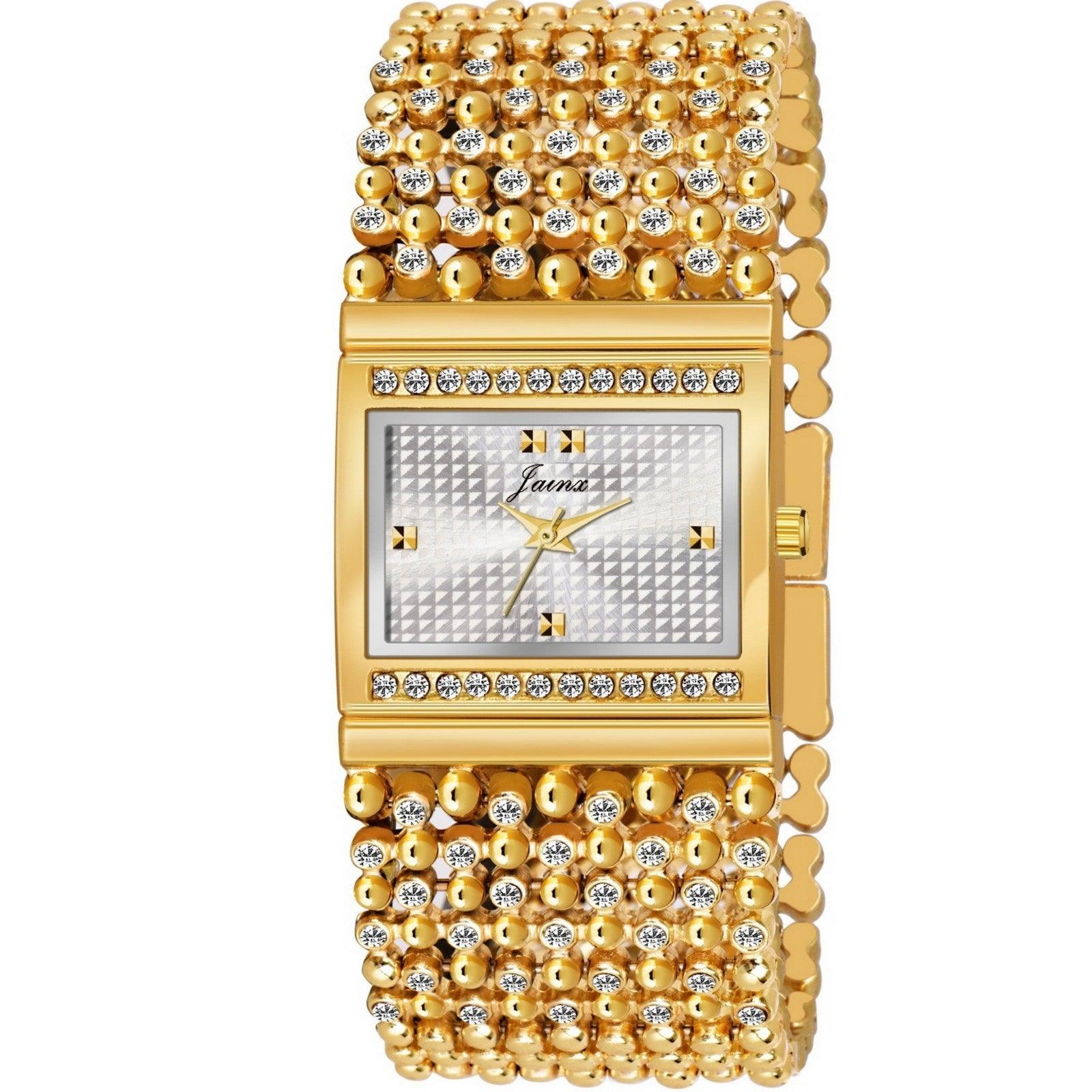 Jainx JW676 Rectangle Shape Golden Bracelet Analog Watch - For Women - Nice Deal Enterprises Pvt. Ltd.