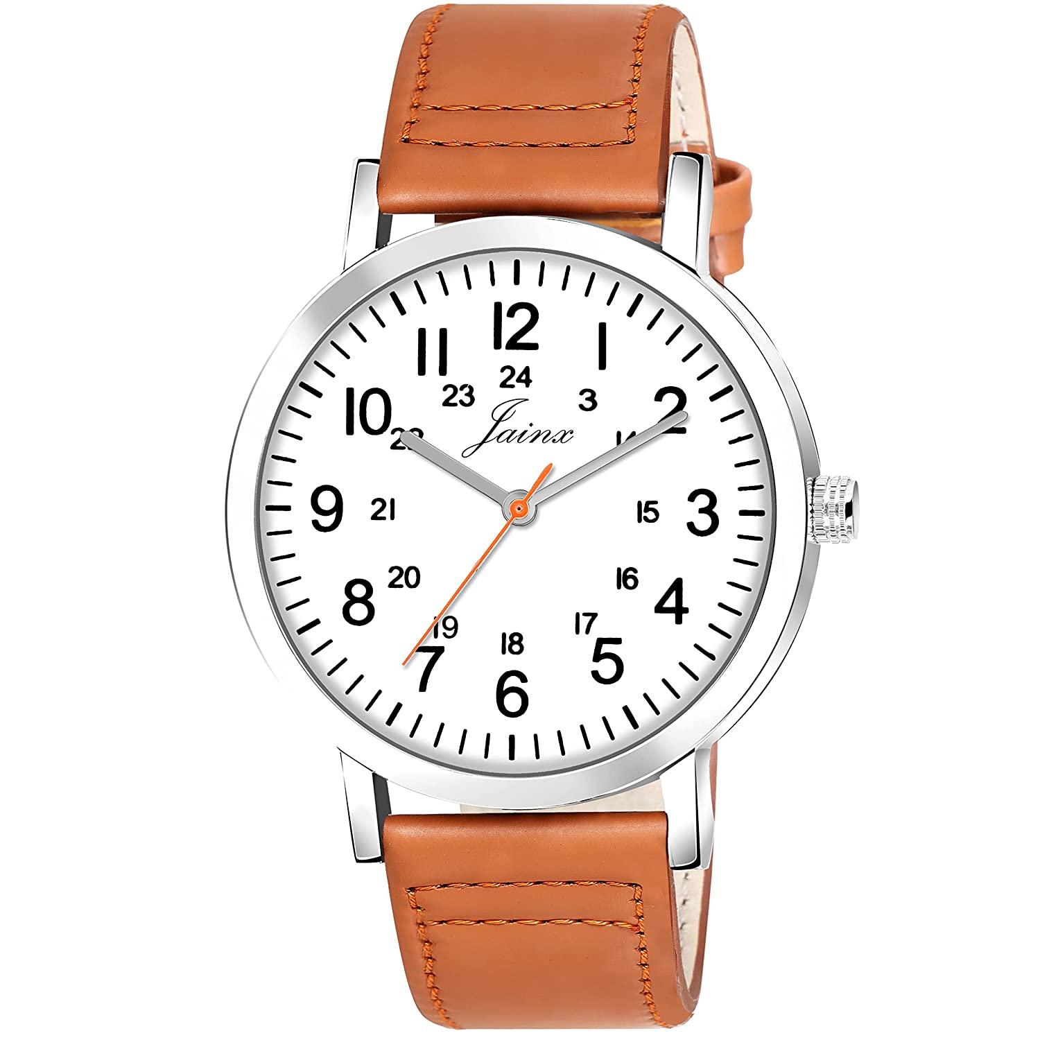 Men's White Dial Leather Strap Analog Watch - JM7144 - Jainx Store