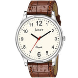 Men's Analog Watch with Beige Dial and Brown Leather Strap - JXRM2149