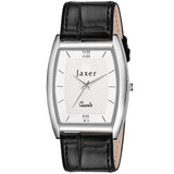 Men's Classic Analogue Watch with a White Dial and Black Leather Strap - JXRM2152
