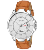 Men's Analog Watch with Brown Day & Date Feature Dial and Leather Strap - JXRM2120