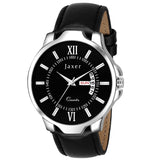Men's Analog Watch with Black Day & Date Feature Dial and Leather Strap - JXRM2119
