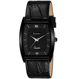 Men's Black Leather Strap Analog Watch - Slim Square Shape Black Dial, Model JXRM2138