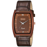 Men's Analog Watch with Brown Leather Strap and Slim Square Design - JXRM2137