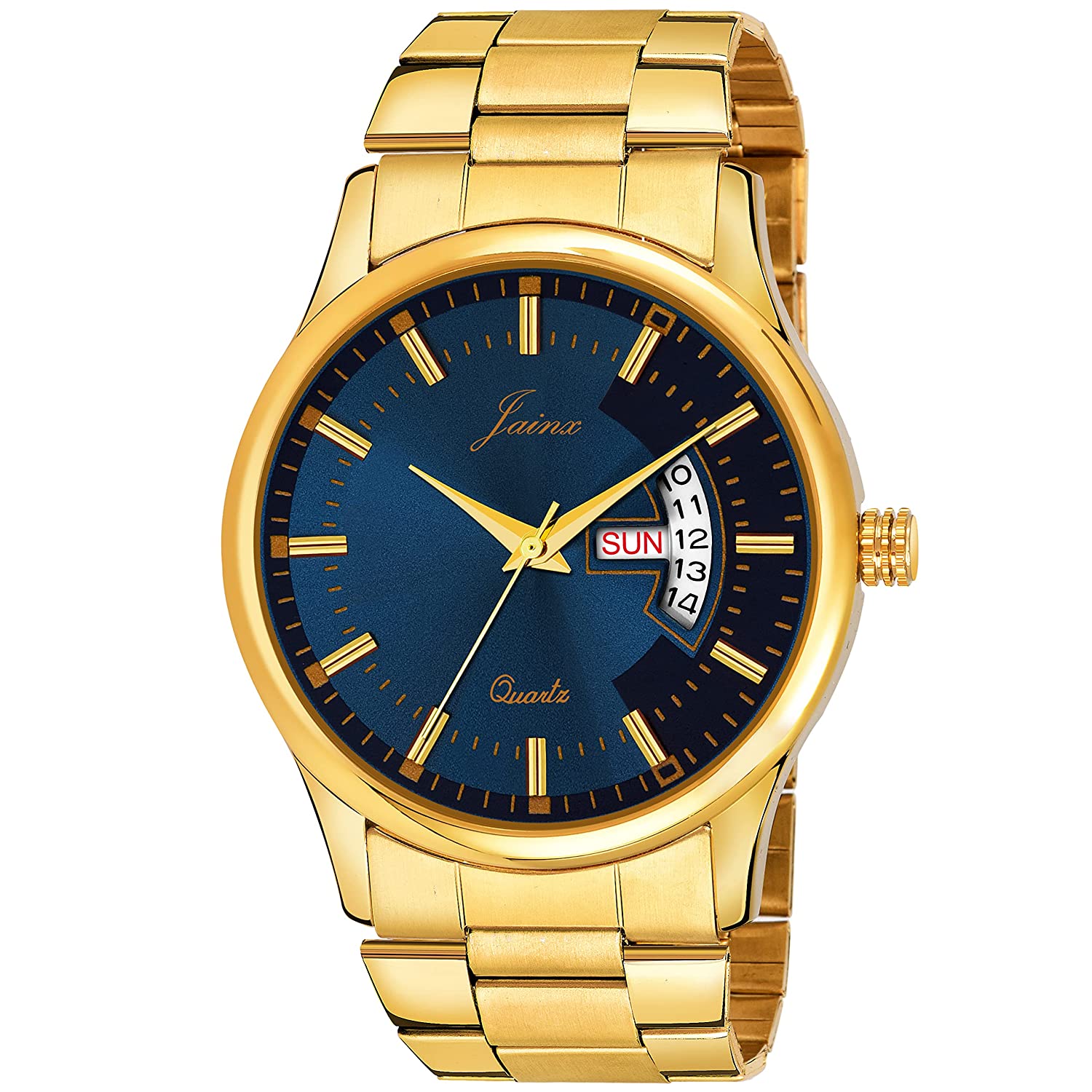 Premium Day and Date Function Blue Dial Golden Analog Watch - For Men JM1169 - Jainx Store