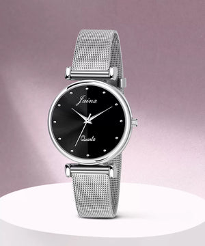 Black Dial Steel Mesh Chain Analog Watch For Women