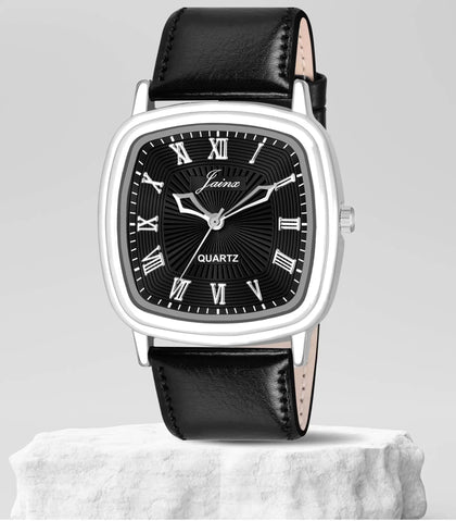 Jainx Black Dial Black Leather Strap Watch For Men