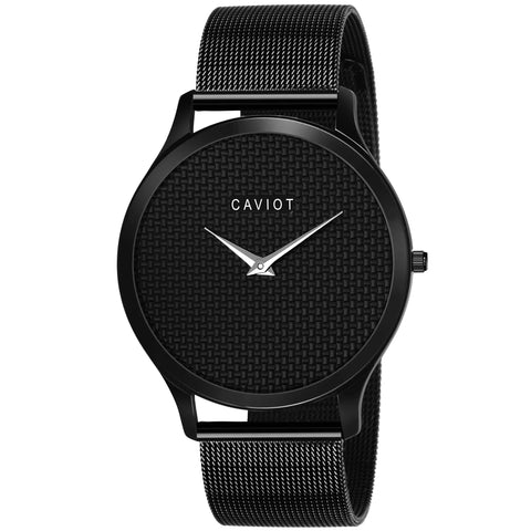 Black Textured Dial Mesh Chain Analog Watch For Men