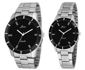 Jainx Couple'S Black Dial Steel Chain Analog Watch - JC423
