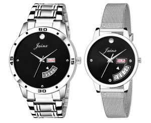 Jainx Couple'S Black Dial Day And Date Analog Watch - JC451