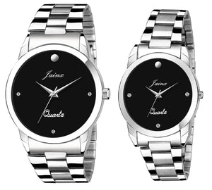 Jainx Couple'S Black Dial Stainless Steel Chain Analog Watch - JC459