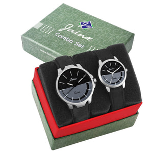 Jainx Stylish Couple'S Black Denim Leather Strap Analog Watch - JC461