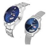 Jainx Couple'S Blue Dial Day & Date Function Stainless Steel Chain Analog Watch - JC479
