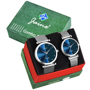 Jainx Couple'S Blue Dial Silver Steel Mesh Chain Analog Watch - JC9402
