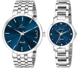 Jainx Blue Dial Steel Chain Gift Set Analog Wrist Watch for Couple - JC9404