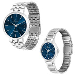 Jainx Blue Dial Steel Chain Gift Set Analog Wrist Watch for Couple - JC9404