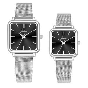 Jainx Minimalist Square Dial Steel Chain Gift Set Analog Watch for Couple JC9407