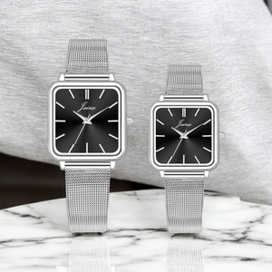 Jainx Minimalist Square Dial Steel Chain Gift Set Analog Watch for Couple JC9407