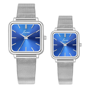 Jainx Minimalist Square Dial Steel Chain Gift Set Analog Watch For Couple JC9408