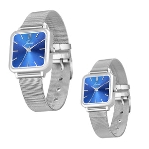 Jainx Minimalist Square Dial Steel Chain Gift Set Analog Watch For Couple JC9408