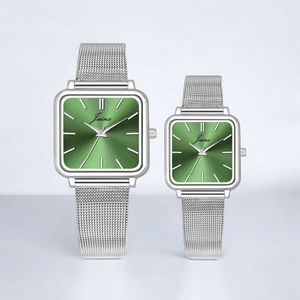 Jainx Minimalist Square Dial Steel Chain Gift Set Analog Watch for Couple JC9409