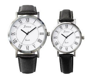 Jainx Black Leather Strap Corporate Gift Set Analog Wrist Watch for Couple -JC9410