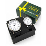 Jainx Black Leather Strap Corporate Gift Set Analog Wrist Watch for Couple -JC9410