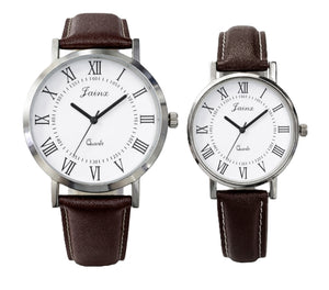 Jainx Brown Leather Strap Corporate Gift Set Analog Wrist Watch for Couple - JC9411