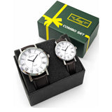 Jainx Brown Leather Strap Corporate Gift Set Analog Wrist Watch for Couple - JC9411