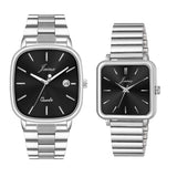 Jainx Black Square Shape Steel Chain Gift Set Analog Wrist Watch for Couple - JC9412