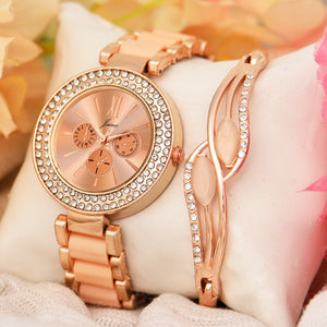 Jainx Rose Gold Bracelet Gift Set Combo with Analog Watch - for Women (JGS004)