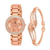 Jainx Rose Gold Bracelet Gift Set Combo with Analog Watch - for Women (JGS004)