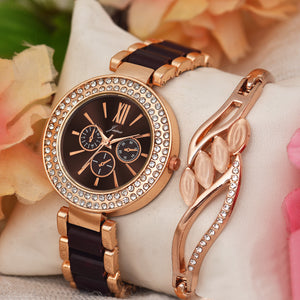 Jainx Maroon Bracelet Gift Set Combo with Analog Watch - for Women