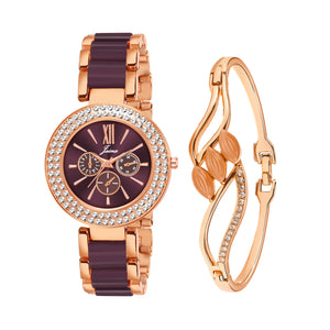 Jainx Maroon Bracelet Gift Set Combo with Analog Watch - for Women