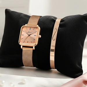 Jainx Infinity Bracelet with Rose Gold Square Dial Analog Wrist Watch Gift Combo for Women