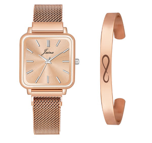 Jainx Infinity Bracelet with Rose Gold Square Dial Analog Wrist Watch Gift Combo for Women
