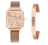 Jainx Infinity Bracelet with Rose Gold Square Dial Analog Wrist Watch Gift Combo for Women