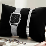 Jainx Infinity Bracelet with Classic Silver Square Dial Analog Wrist Watch Gift Combo for Women