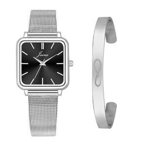 Jainx Infinity Bracelet with Classic Silver Square Dial Analog Wrist Watch Gift Combo for Women