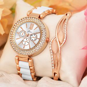 Jainx White Bracelet Gift Set Combo with Analog Watch - for Women