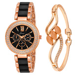 Jainx Black Bracelet Gift Set Combo with Analog Watch - for Women