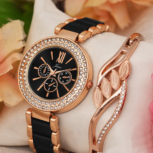 Jainx Black Bracelet Gift Set Combo with Analog Watch - for Women