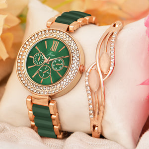 Jainx Green Stylish Bracelet Gift Set Combo with Analog Wrist Watch for Women - JGS011